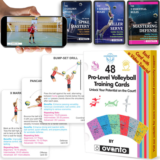 OVANTO Volleyball Training Equipment Aid Cards, Solo Volleyball Rebounder Drills for Kids & Adults to Practice Anywhere.Volleyball Stuff Cards to Masterfully Set, Pass, Serve, Spike & Block