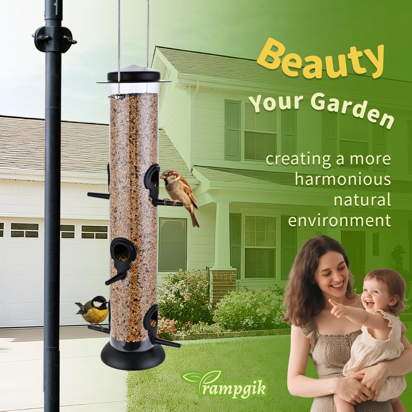 TrampgiK Bird Feeders for Outdoors Hanging,Finch Feeders for Outside,Chew-Proof Hanging Bird Feeder,Rust-Proof Birdfeeder,Squirrel Proof 6 Ports Metal Bird Feeder,14 Inch,1 Pack,Black