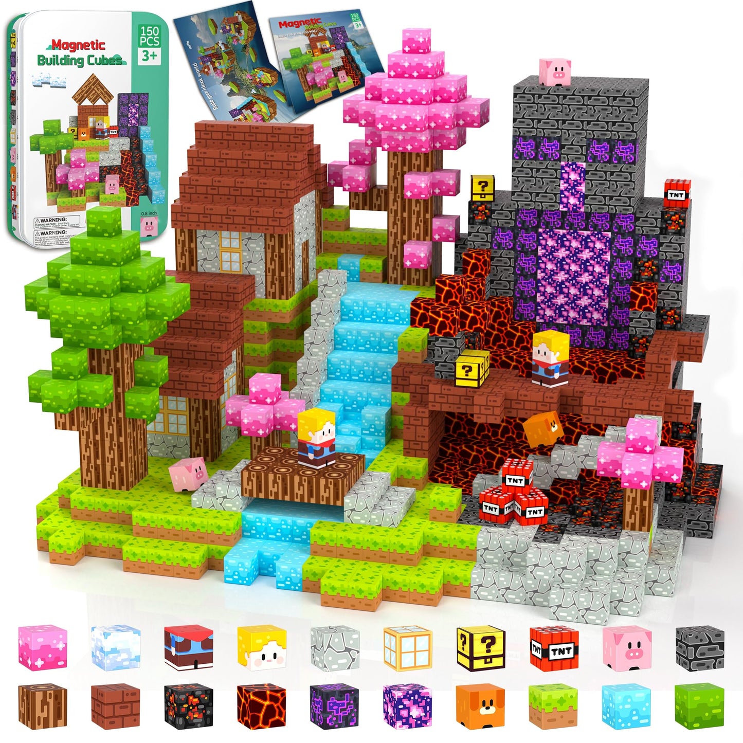 iLacven Magnetic Blocks Travel Magnetic Building Blocks Cubes - 150 PCS Tin Box Magnet Toys Set STEM Educational for Kids Ages 4-8 6-8 8-12 Year Old Boys Girls Gifts Birthday Christmas