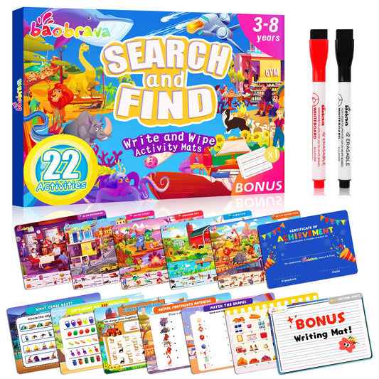 Search and Find: 22 Preschool Learning Activities for Kids 3-8 | Travel Games for Car and Airplane | Toddler Learning Toys | Board Games and Activitys Book for Kids | Back to School Gifts