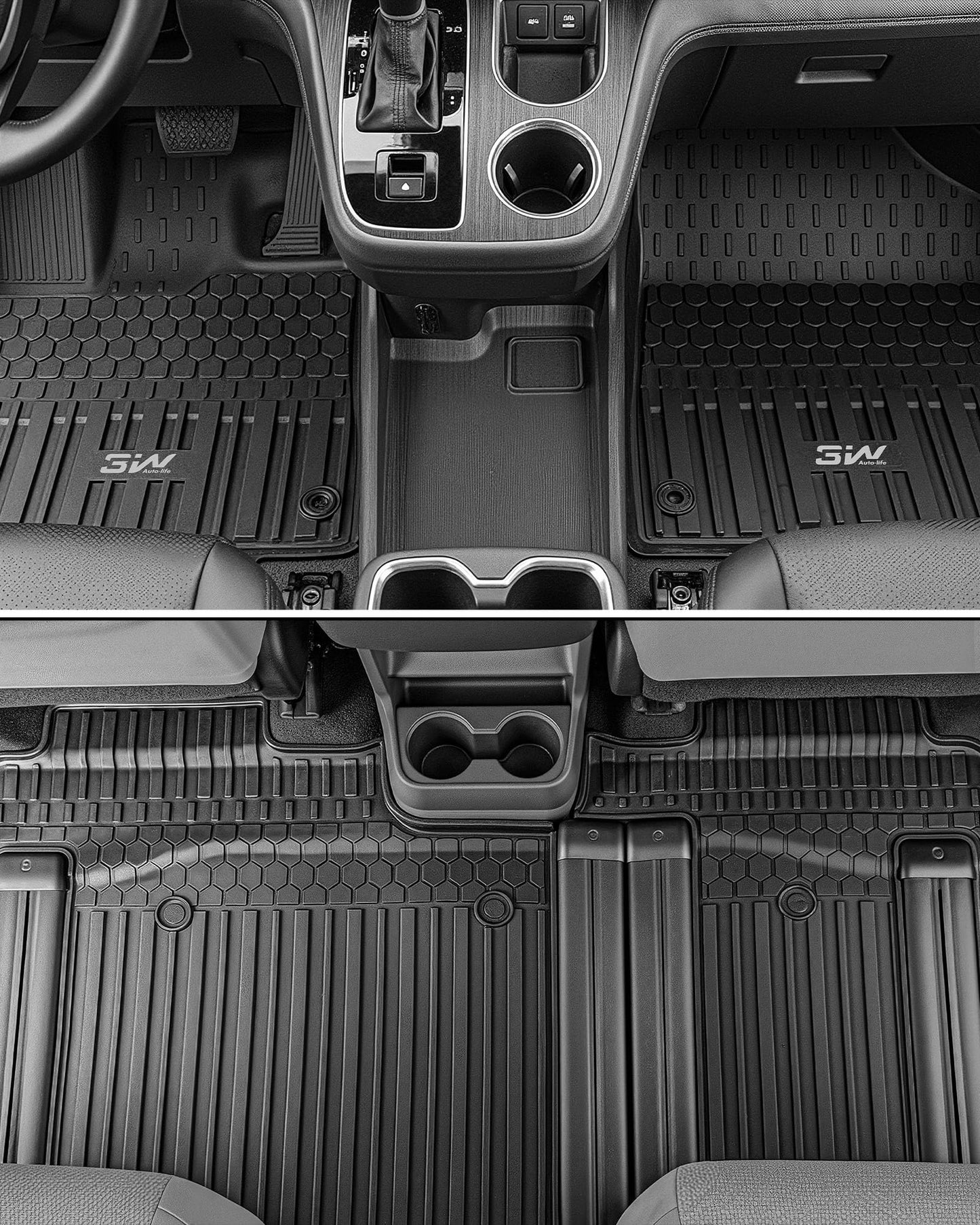 3W Floor Mats & Trunk Mat for Toyota Sienna 2021-2026 LE/XLE(Only for 8 Seat), TPE All Weather Custom Fit Floor Liner for Sienna 1st, 2nd and 3rd Row and Cargo Mat, Black