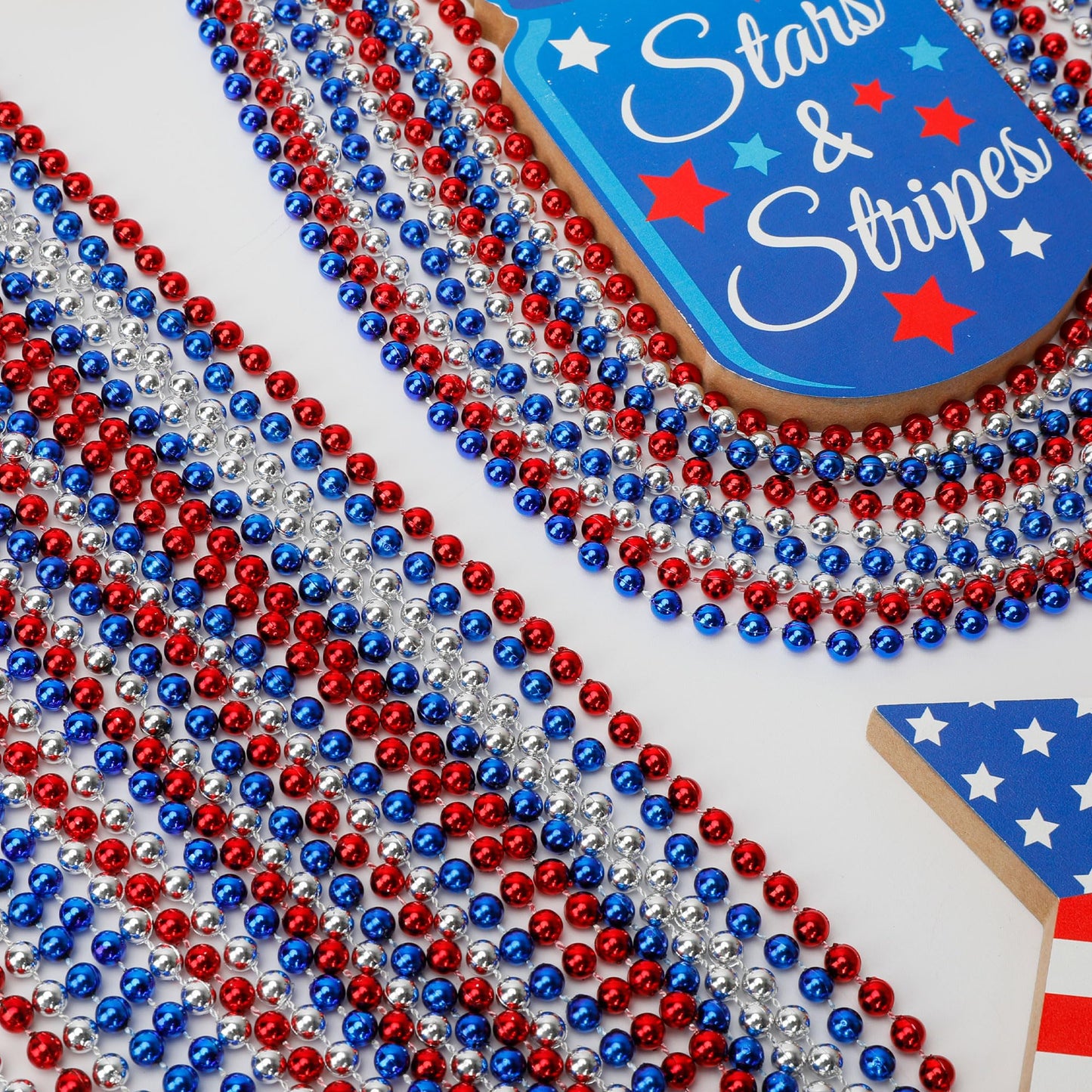 Huskein 200 PCS Beads Necklace, 33" Patriotic Necklace, Red Blue Silver Fourth of July Beads Accessories Party Supplies for Adult 4th of July Independence Day Memorial Day Veterans Day