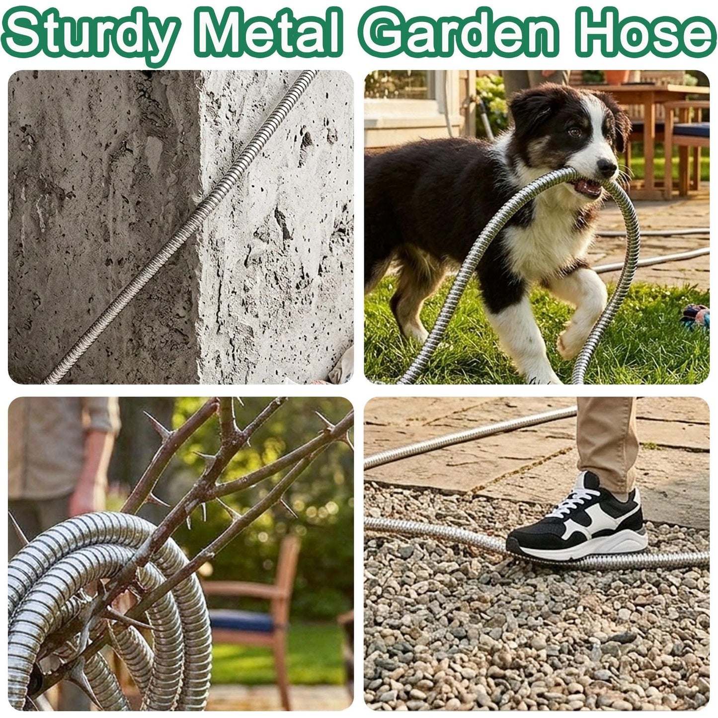 75ft Stainless Steel Garden Hose with 2 Nozzle Flexible Water Hose Lightweight Portable Tangle Free Metal Pipe for Patio Lawn Outdoor Heavy Duty Watering Water Pipe