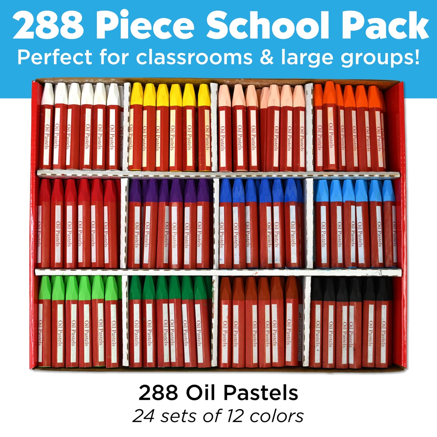 Faber-Castell - Oil Pastels School Pack - Premium Art Supplies For Kids (24 Each of 12 Colors) (288 Count)