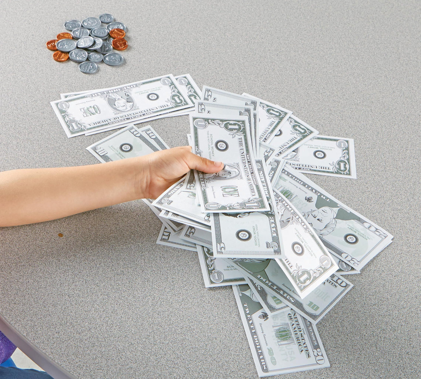 Learning Resources Pretend Play Money - Math Manipulatives For Kids, Kids Bank, Plastic Coins, Cash Register, Toddler , Homeschool Supplies, Fine Motor Skills, Teaching Set Manipulatives