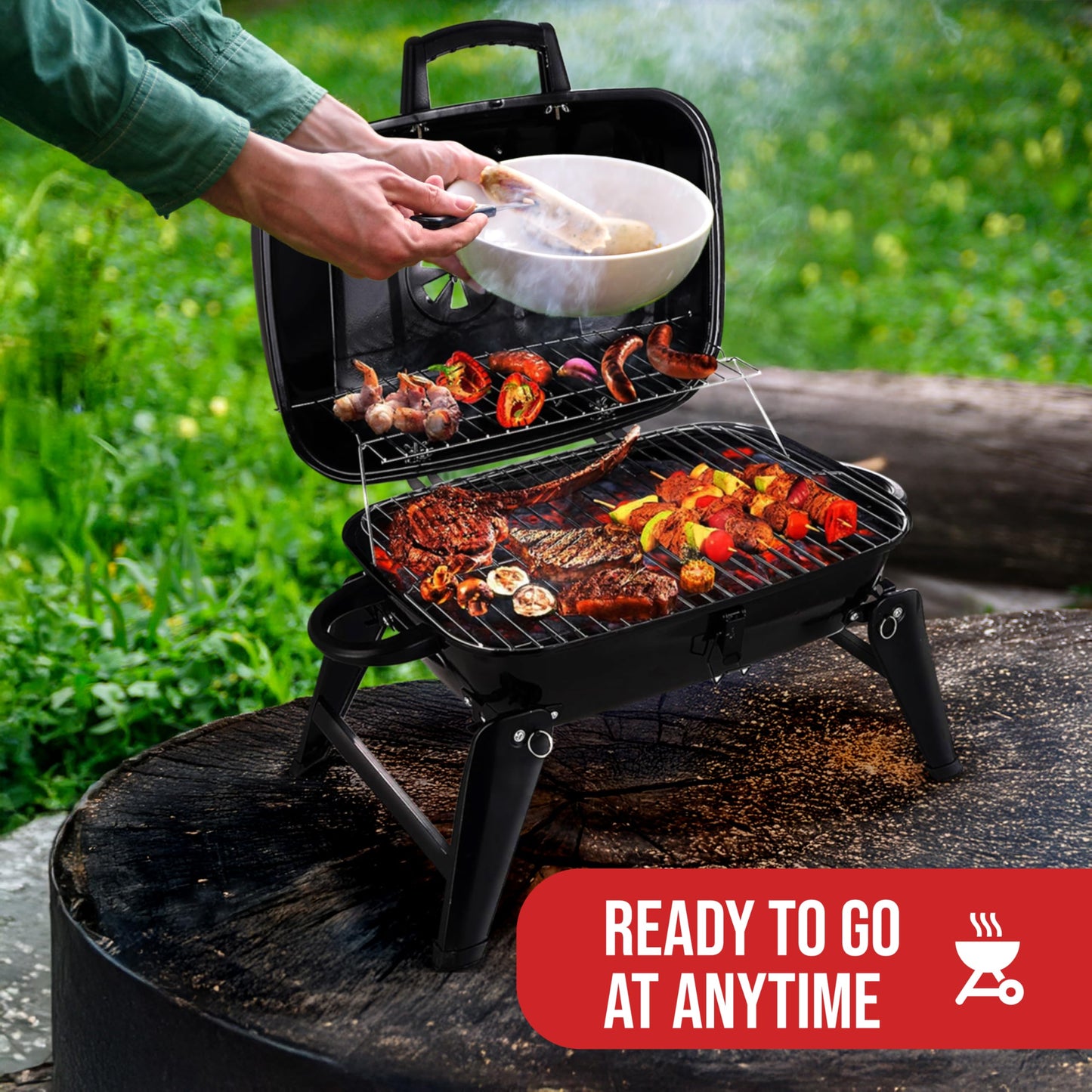 Grill Trade Portable Charcoal Grill - Mini BBQ Grill - Small Table Top Charcoal Grill for Camping, Outdoor Cooking - Foldable Camping Grill for Picnics, Tailgating and Backyard Grilling