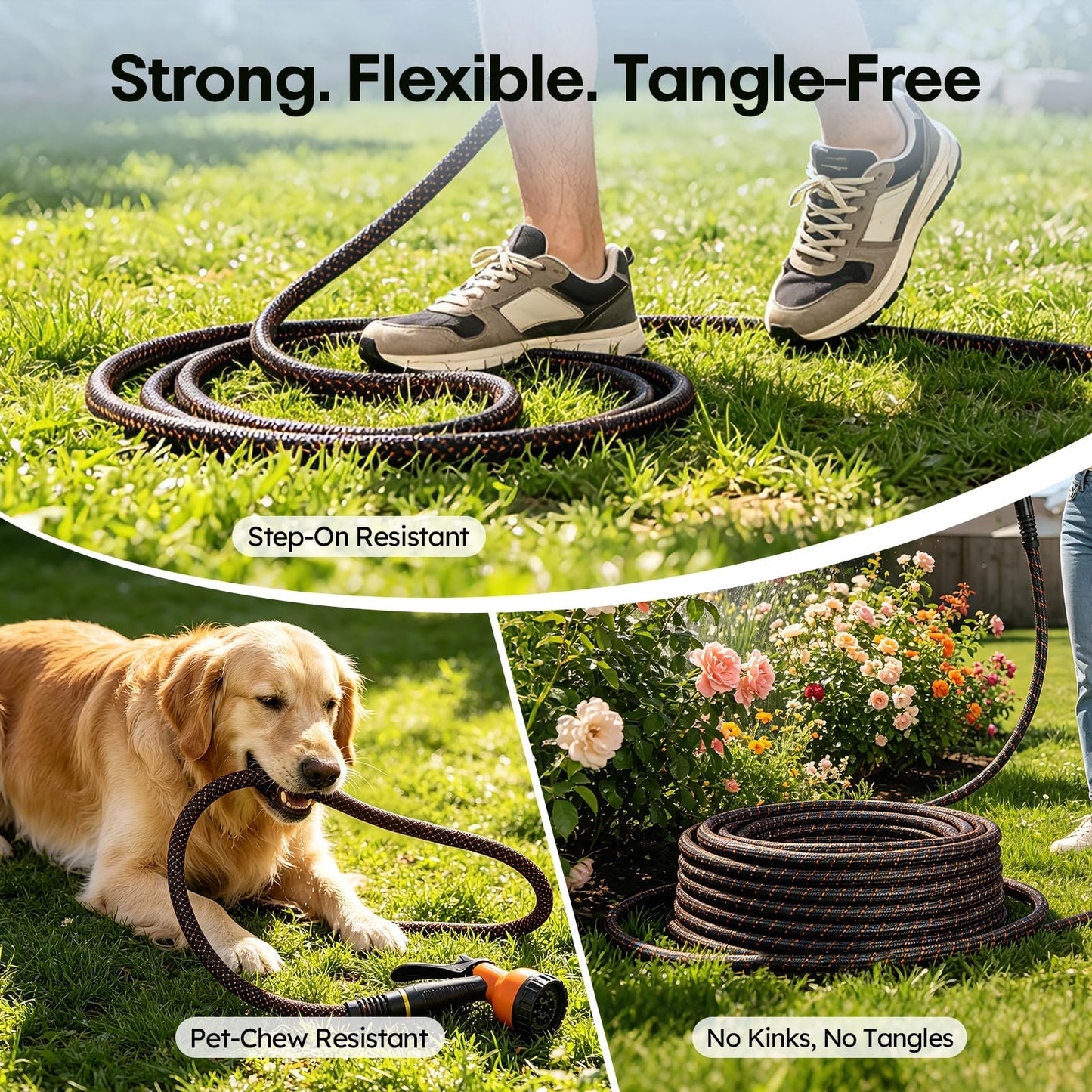 Garden Hose, 3/4" Flexible Water Hose Ultra Lightweight, Non-Expandable with 10 Function Nozzle, Kink-Free, Leak-Proof, 360° Swivel, Abrasion Resistant & Easy to Store for Yard Lawn, Outdoor (100ft)
