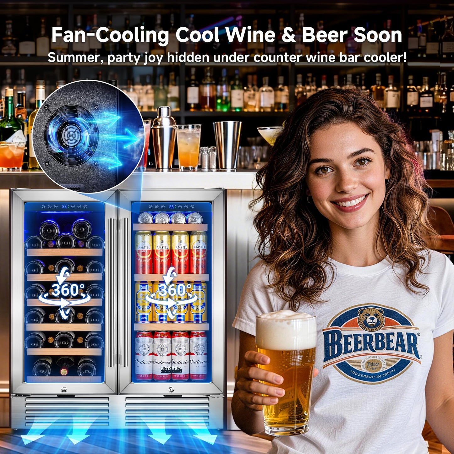 BODEGA 30" Back Bar Cooler with 2 Glass Doors, Commercial Wine & Beverage Refrigerator, Holds 31 Bottles & 92 Cans Dual Zone Drink Fridge, for Beer,Soda Drinks,Wine