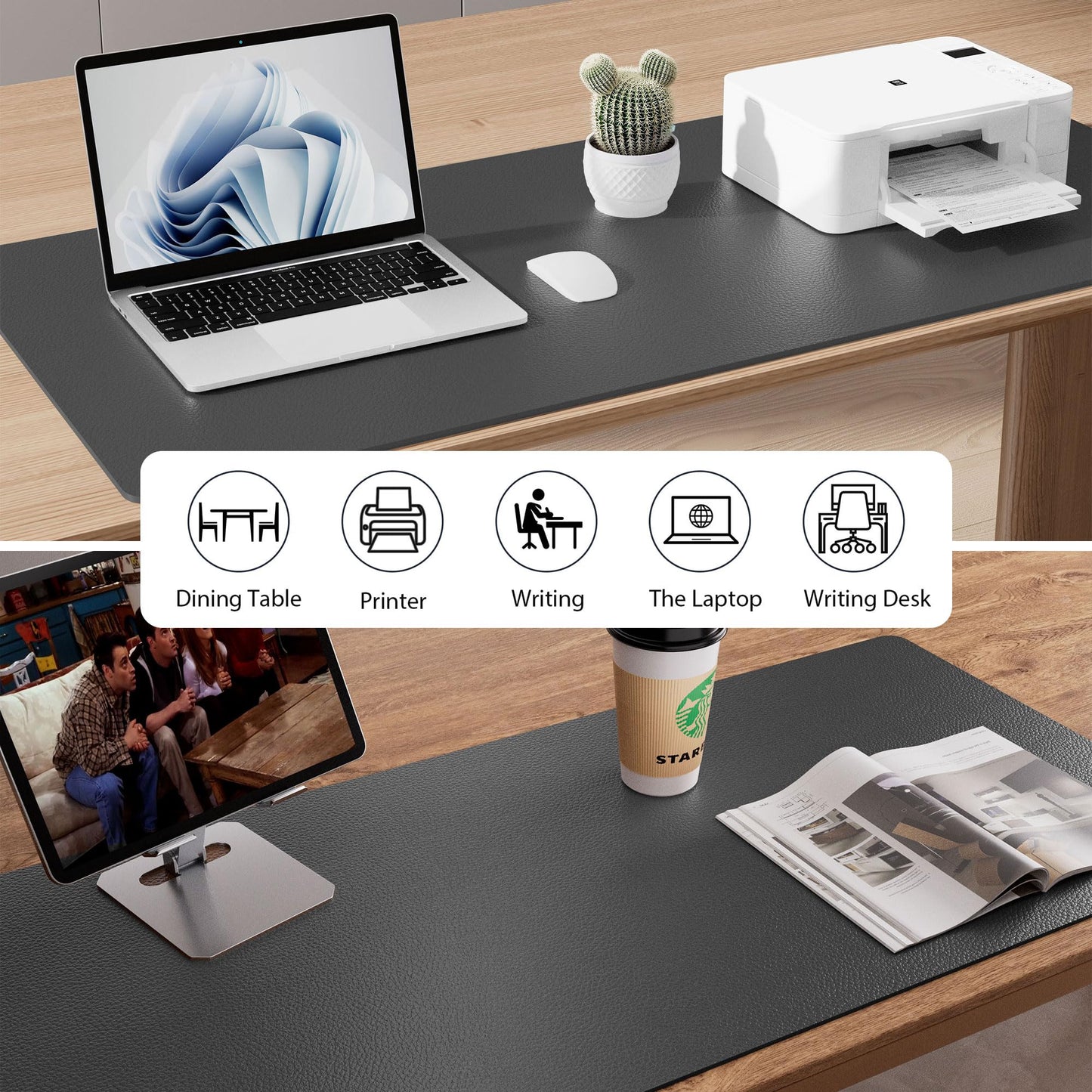 Leather Desk Pad Protector,Mouse Pad,Office Desk Mat, Non-Slip PU Leather Desk Blotter,Laptop Desk Pad,Waterproof Desk Writing Pad for Office and Home (Gray,31.5" x 15.7")