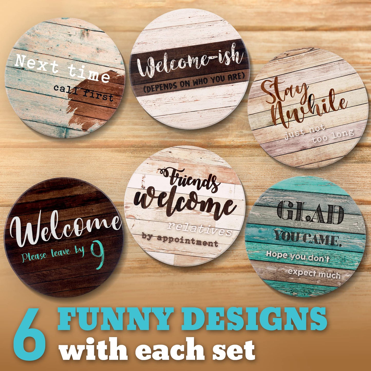 Funny Coasters - House Warming Gifts New Home - Housewarming Gifts for Women, Men, Couple, New Homeowner - Farmhouse Bar Coasters for Drinks with Holder - First Apartment Essentials