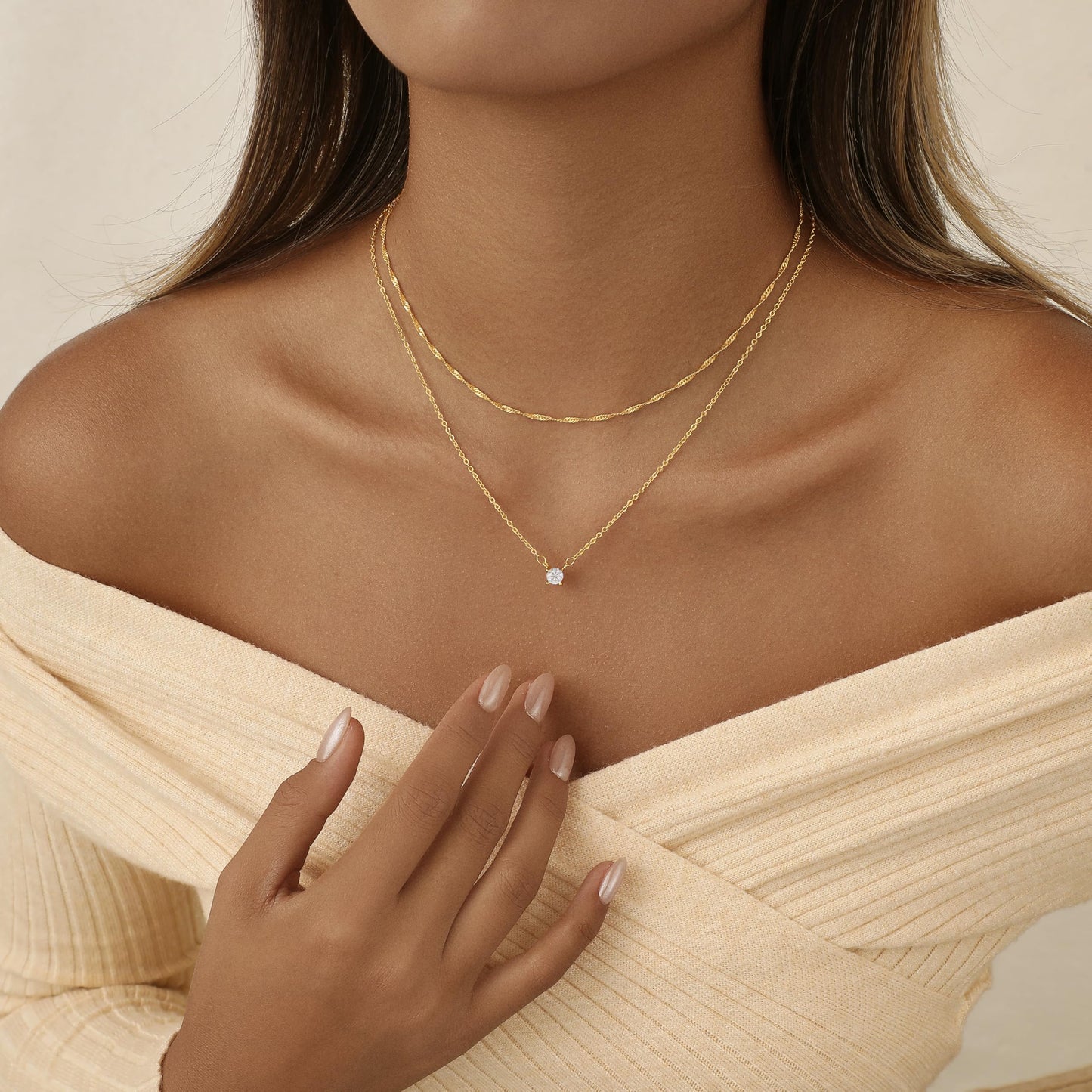 Hothrty Layered Gold Necklace for Women Dainty 14K Gold Plated CZ Pendant Necklace Choker Necklace for Women Gold Necklace Stack Diamond Simple Trendy Jewelry Set