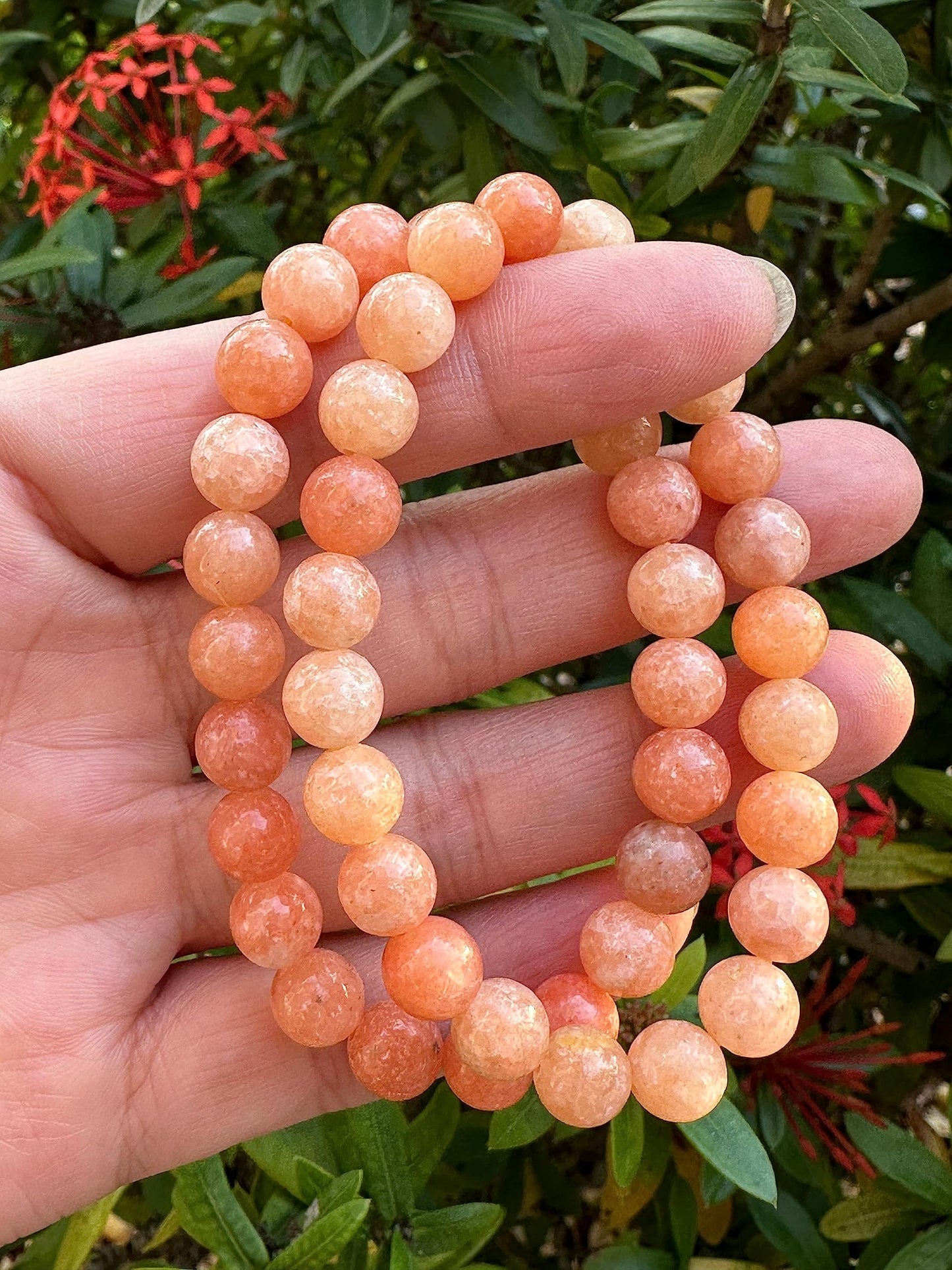 GAF TREASURES Peach Calcite Crystal Bead Bracelet 8mm, Genuine Peach Calcite Stretch Gemstone Bracelet, Healing Crystal Bracelet, Gift for Men & Women (1)