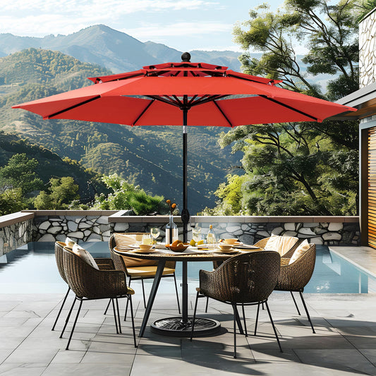 Sophia & William 10ft 3 Tier Auto-tilt Patio Umbrella,Wind Resistent,Outdoor Patio Umbrellas Double Vented Umbrella with Crank for Pool Garden Backyard, Red