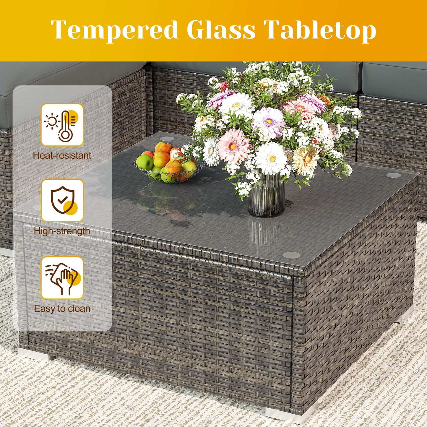 May in Color 5 Piece Outdoor Patio Sectional Furniture Set, Weather Resistant Rattan Outside Couch, Waterproof Conversation Sofa for Balcony, Porch, Backyard, Deck, Garden, Grey