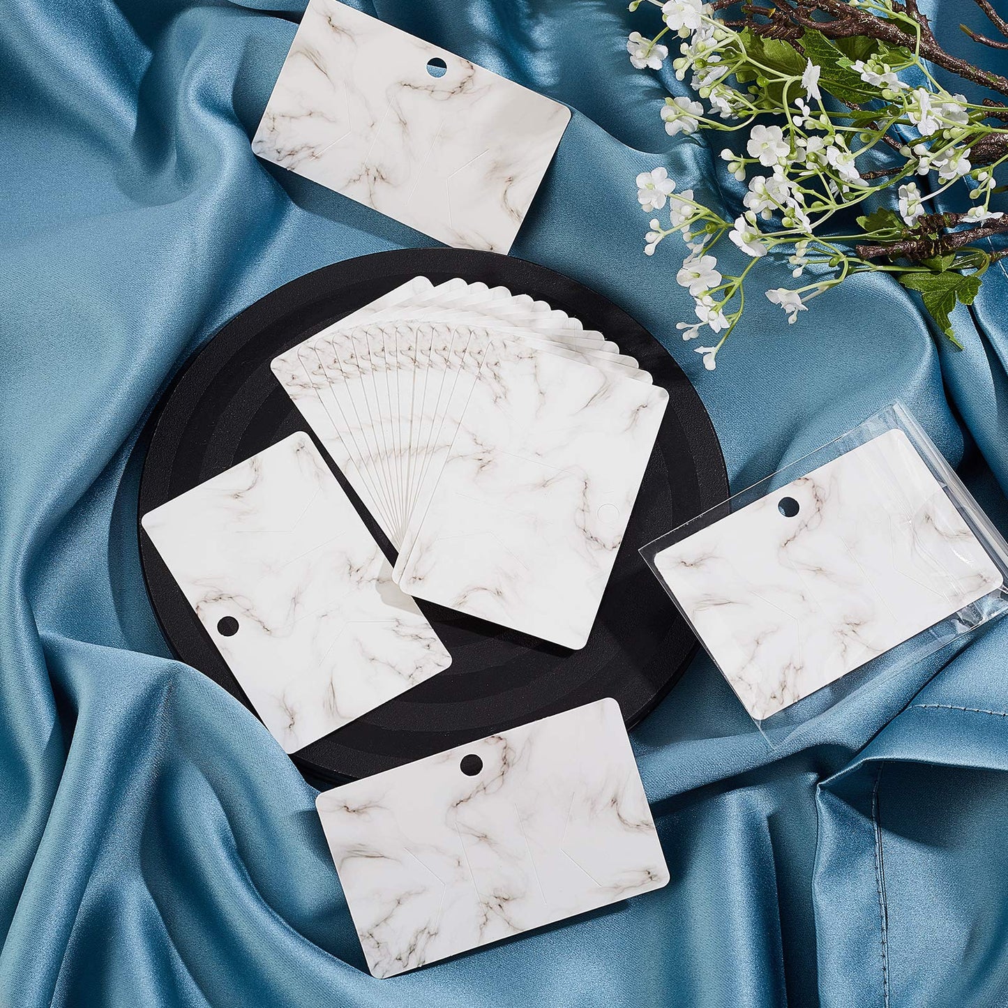 PH PandaHall 100pcs Hair Bow Holder, Marble Pattern Hair Clip Display Cards 3.9x2.5” Rectangular Cardboard Hair Clip Hanger with 100pcs OPP Bags for Jewelry Hair Accessory Selling Small Business