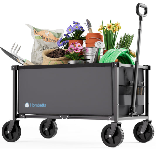 HOMBETTA 29.3" Collapsible Wagon Cart, 150L Heavy Duty Folding Utility Wagon with Wheels, 360 lbs Load, Portable Rolling Cart for Garden, Shopping, Sports, Camping, Darkgray