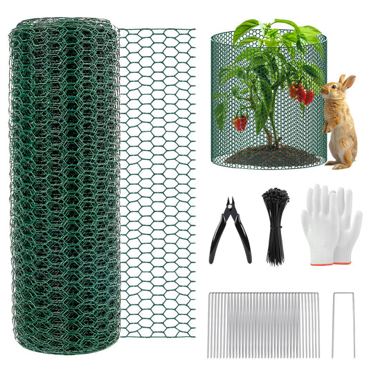 40Ft x 16In Plant Protectors from Animals, Plant Cages for Outdoor Plants, Free-Cut Wire Plant Protector, Plant Cover Chicken Wire Fencing with Ground Stakes & Ties to Keeping Bunny Animals Out