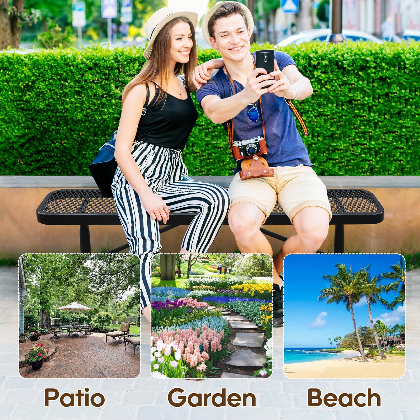 Congfutt 6FT Metal Park Bench for Outside, All-Weather Thermoplastic Coating Outdoor Bench with Anchor, Commercial Heavy Duty Benches for Shopping Malls, Stores, Parks, Patios, Decks, Black