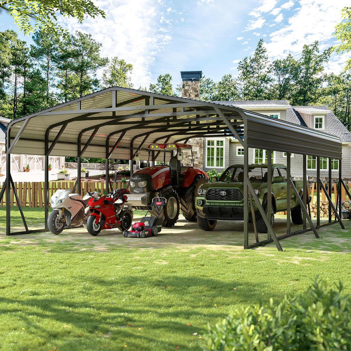 AirWire Carport Canopy 20’X30’ Heavy Duty Car Port Galvanized Steel Roof, Reinforced Stable Triangle Frame for Snowy Windy Metal Carports Enhanced Base Car Tent for Car,RV,Pickup,Boat,Truck,Tractor