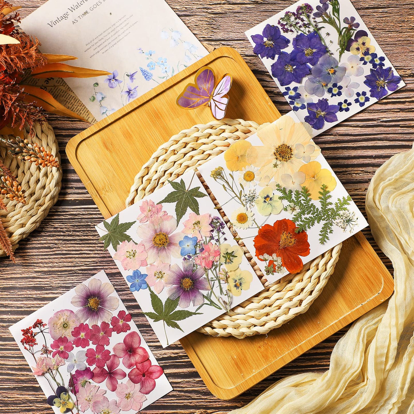 Nuanchu Dried Pressed Flowers for Crafts Resin Mother's Day Crafts Supplies Pressed Flowers Bulk Purple Dried Wildflowers Leave Natural with Tweezer DIY for Resin Mold Scrapbooking Nail Soap Making