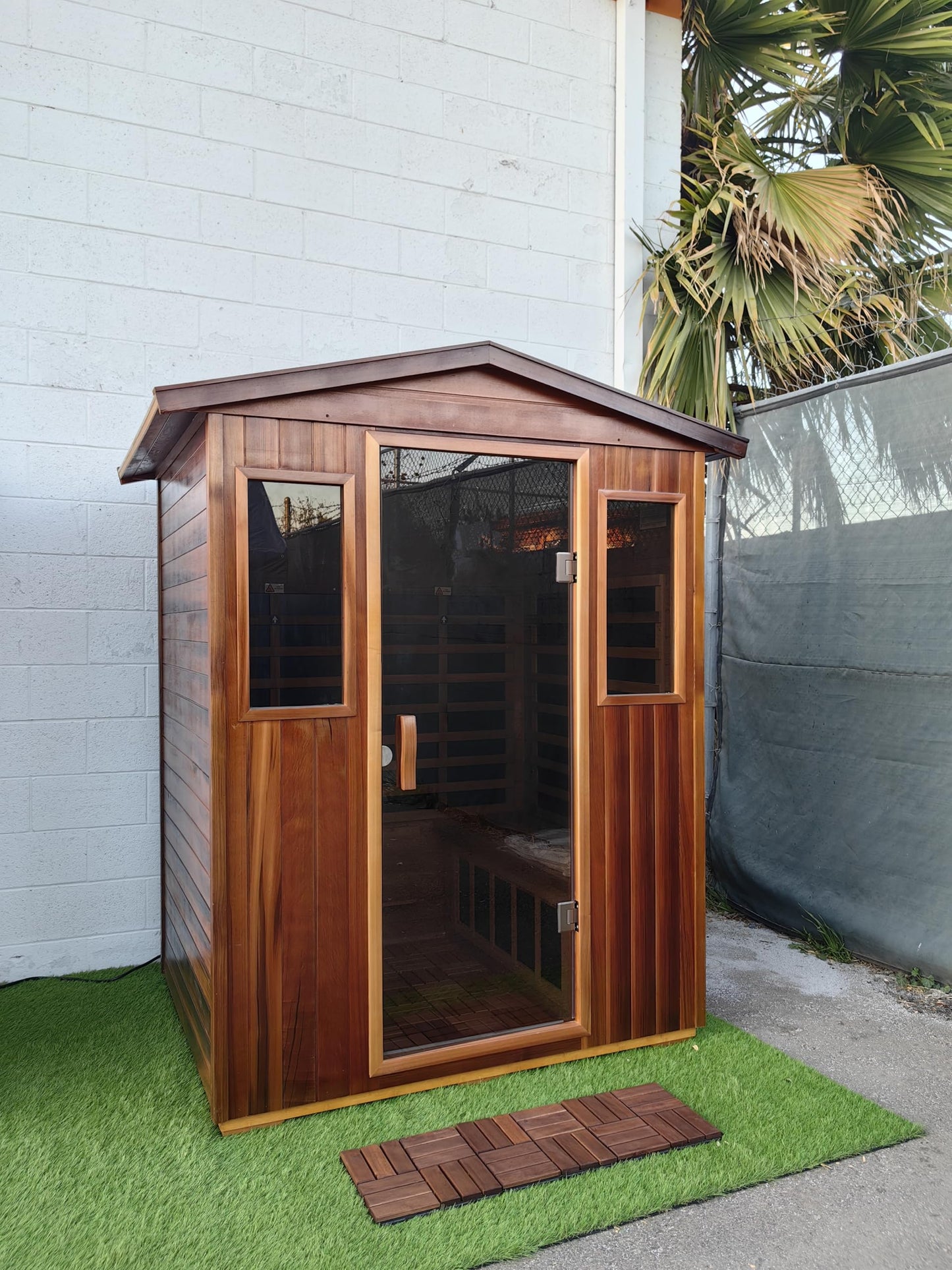 Kanlanth Outdoor Sauna 4 Person Low EMF Far Infrared Sauna for Home, 2050W Mahogany Wooden Sauna Room for Outdoor Indoor Home, with Blue-Tooth, LCD, LED