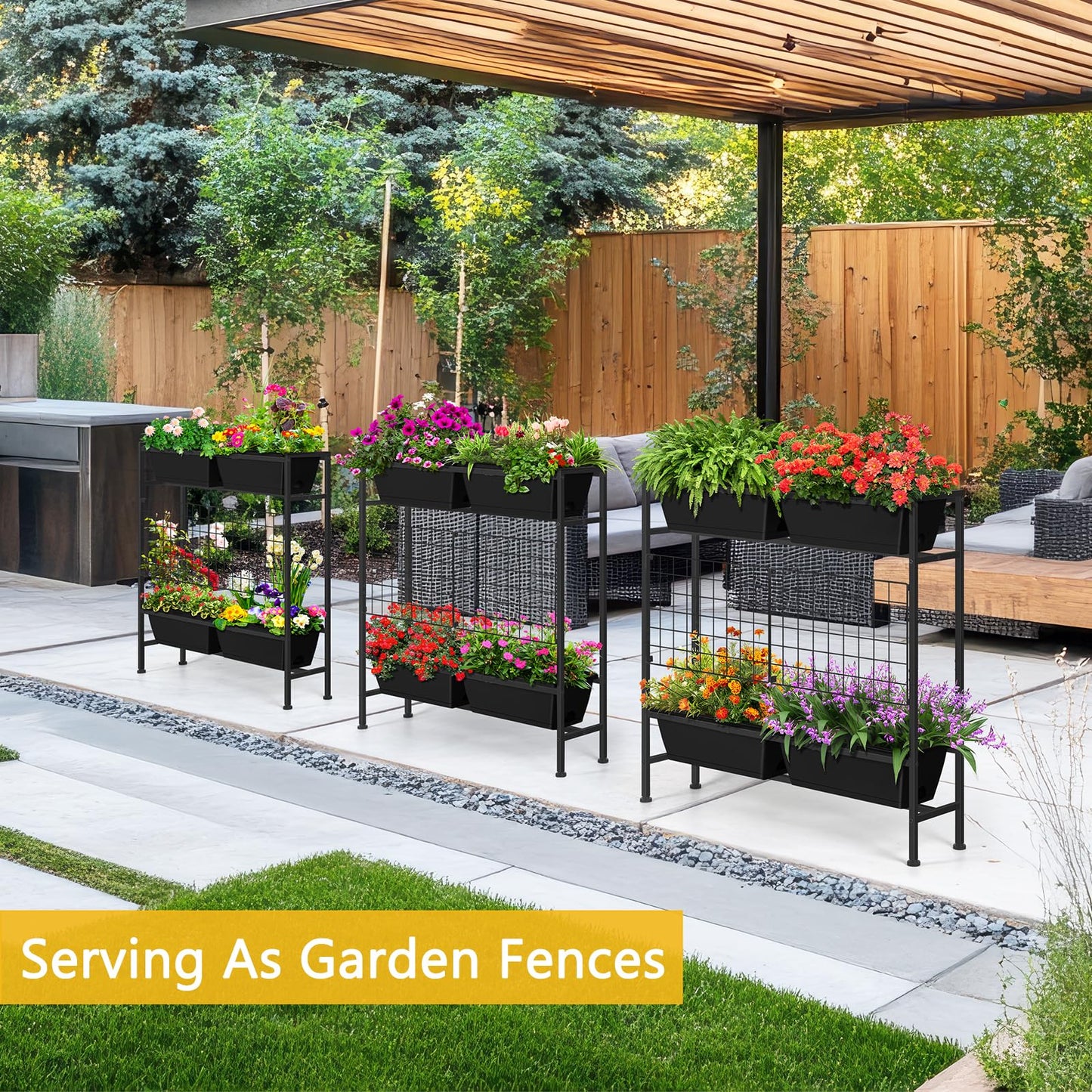 ETELI Vertical Raised Garden Beds Outdoor Elevated Herbs Garden Planter Boxes with Trellis and Legs 32.4" Flowers Beds Vertical Planters for Small Climbing Plant Vegetables Patio Balcony, Black