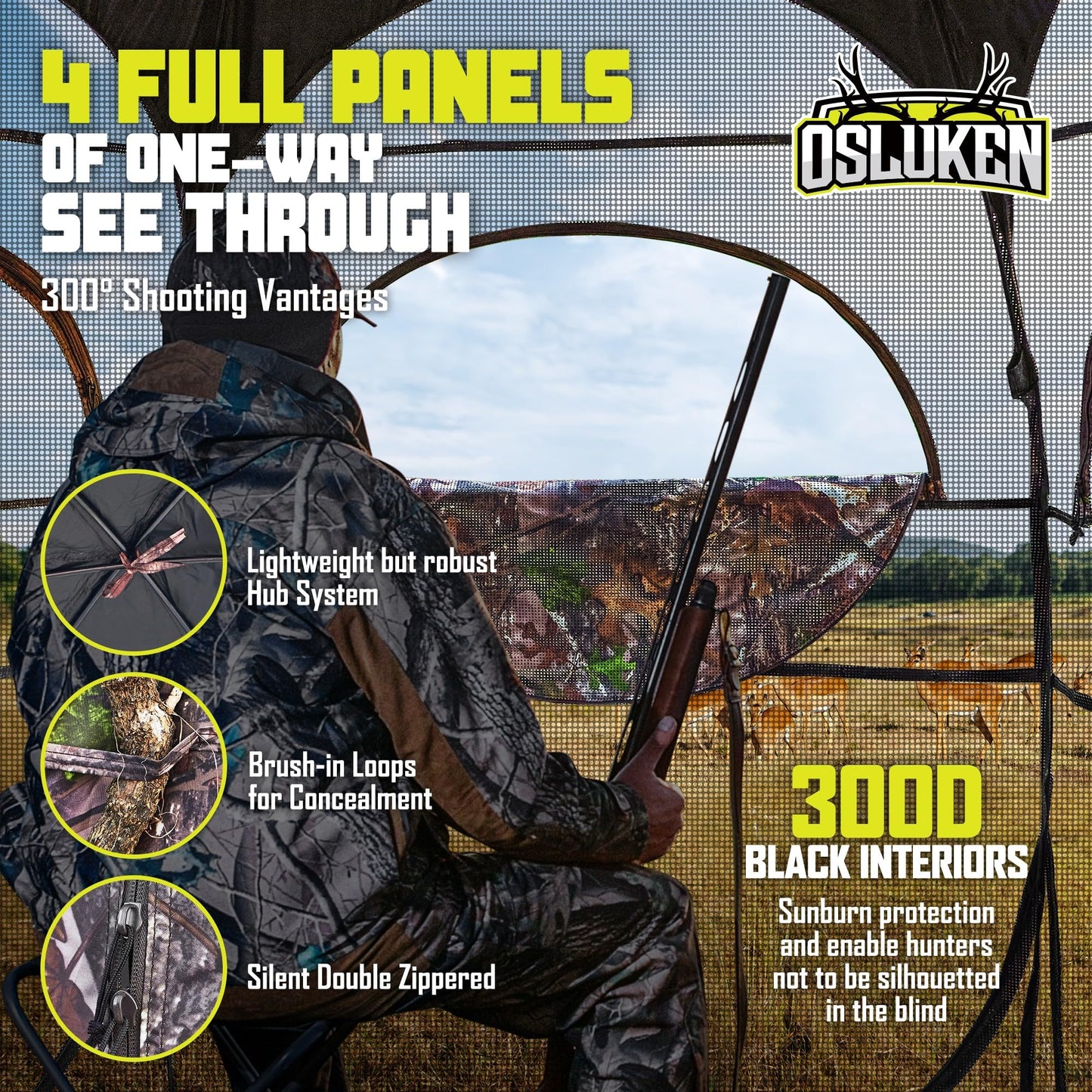 𝟮𝟬𝟮𝟰 𝐔𝐩𝐠𝐫𝐚𝐝𝐞𝐝 See Through Hunting Blind Ground, 3-4 Person Ground Blinds for Deer Hunting, 6-Sided Larger Pop Up Blinds, Camo Tent for Hunting Turkey with Carry Bag 84" x 74" x 78"H