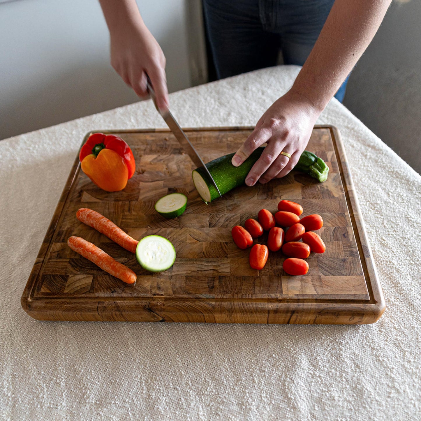 IWAS Upcycled Teak Wood Cutting Board With Juice Grooves and Handle | Extra Extra Large (20" x 15.5" x 1.5") | Sustainable & Environmentally Friendly Wooden Chopping Boards for Kitchen