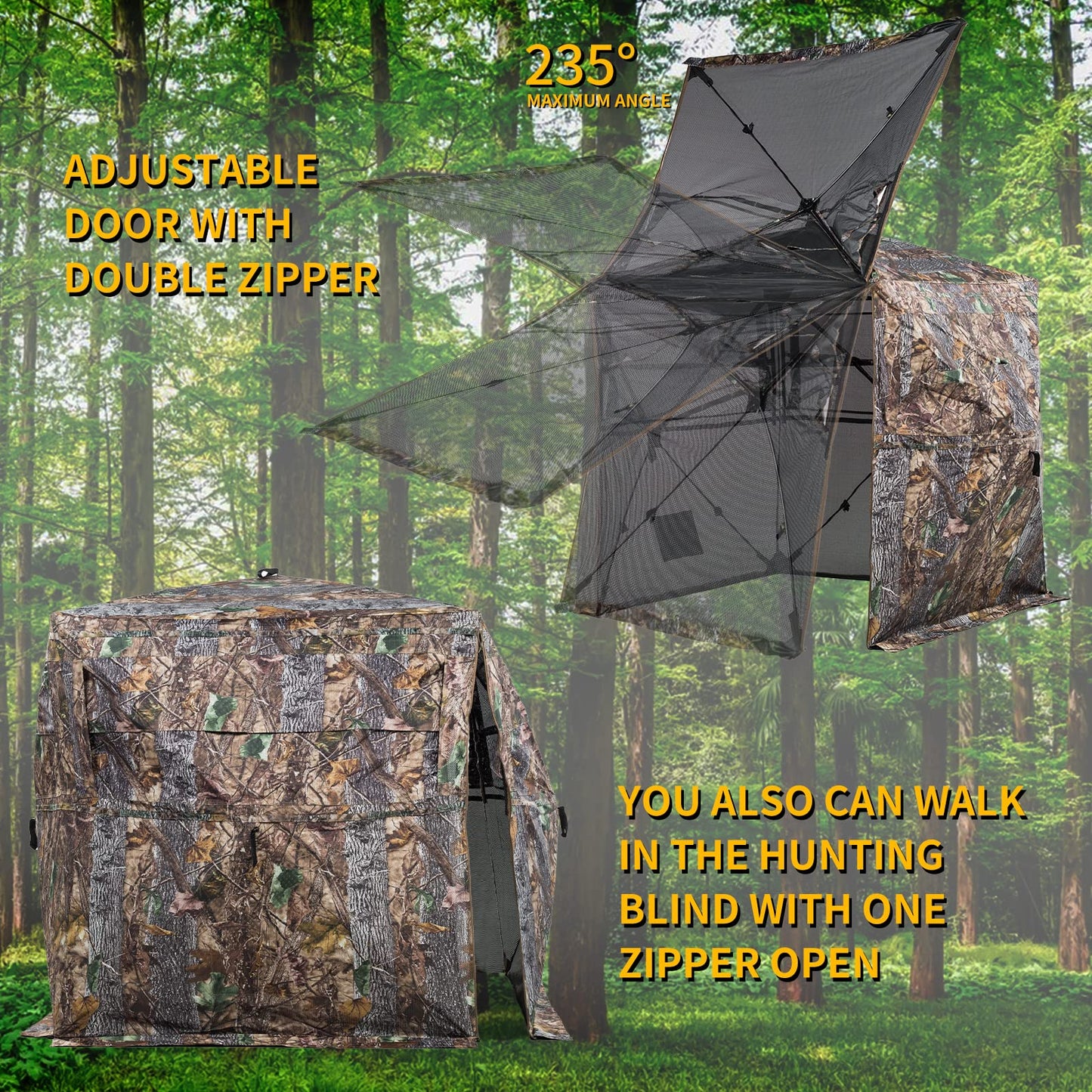 FUNHORUN Hunting Blind 270/360 Degree See Through Ground Blind with Carrying Bag, 2/3/4 Person Pop Up Camouflage Tent Portable Concealed Shelter