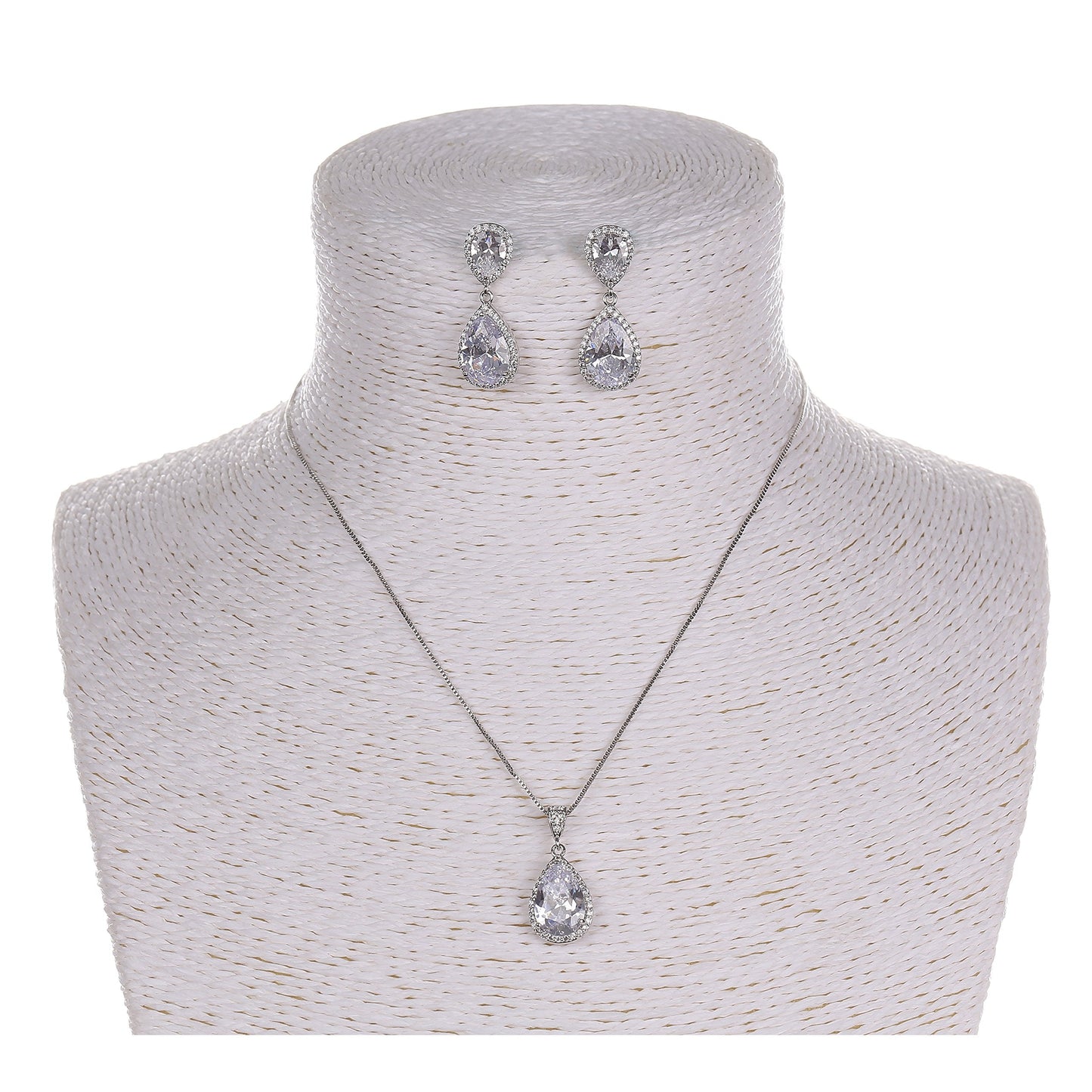 Crystal Jewelry Set for Women - Charming Pear-Shape Sterling Silver Full Teardrop Cubic Zirconia Bridal Pendant Necklace Dangle Earrings Set for Prom Party Wedding Jewelry Set for Bride Bridesmaids