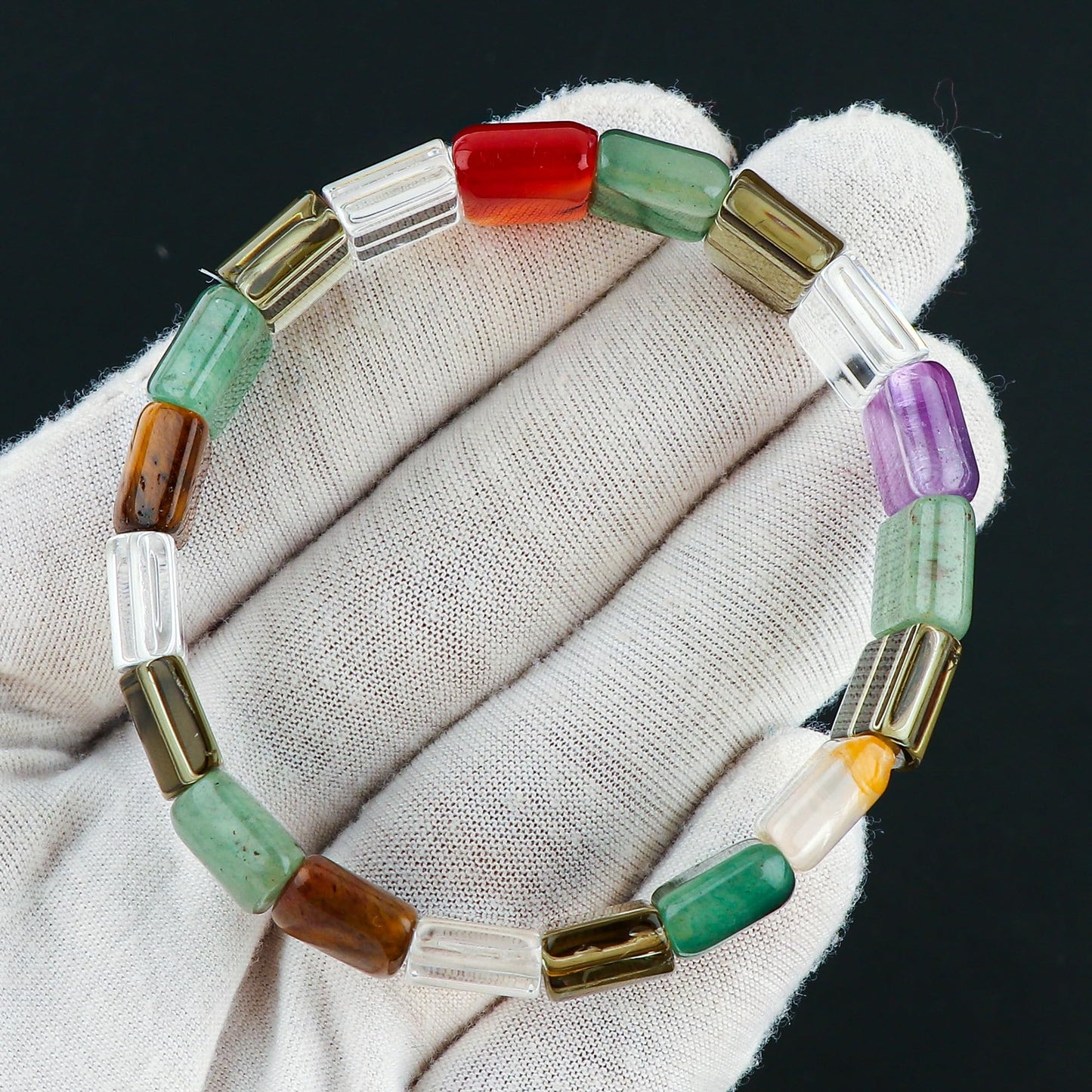 CRYSTALIS 7-Chakras Gemstone Elastic Stretch Stones Bracelet, Natural Crystals, Chakra Healing Jewelry, Men & Women, Adjustable Bracelet, Gift Giving Bracelet, 7.25 to 7.50 inch