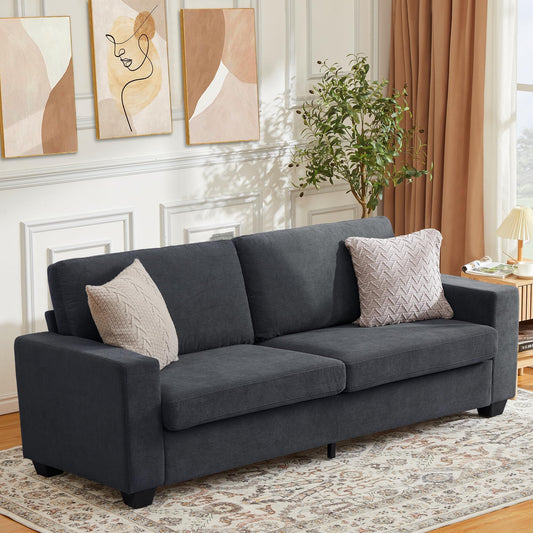 BouPower 84" Corduroy Loveseat Sofa for Living Room, Modern Upholstered Sofa with Wide Armrests, Modern Plush Deep Seat Sofa Couch, Oversized Comfy 3-Seater Sofa for Living Room, Apartment, Grey