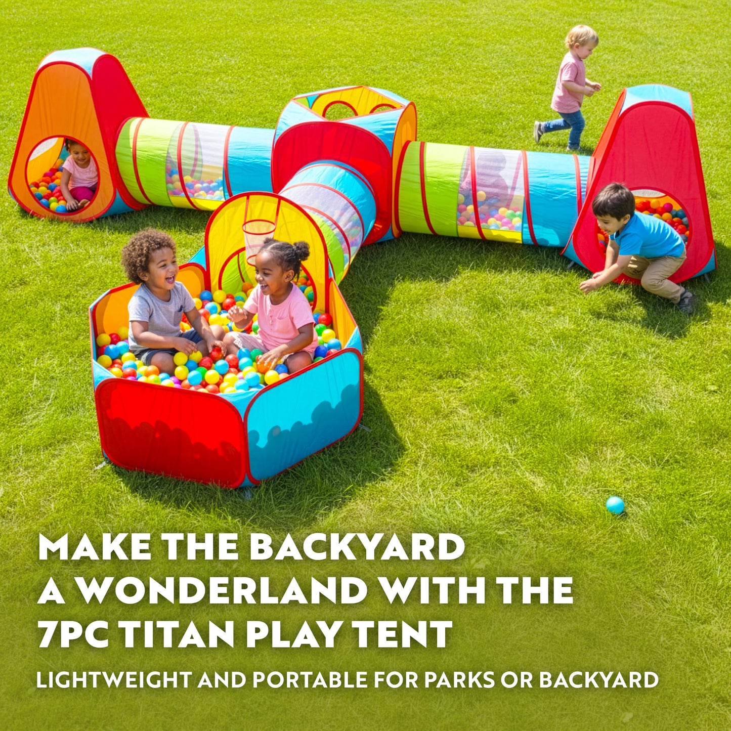 Playz 7pc Kids Play Tent with 1 Big Ball Pit for Babies, 3 Play Tunnel for Toddlers, and 3 Pop Up Tents Playhouse Bundle, Best Birthday Gift for Boys & Girls, Indoor & Outdoor Use Portable Play Center