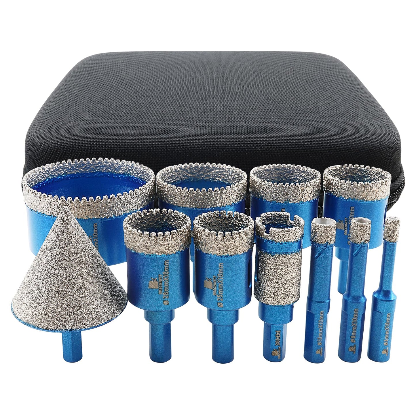 Tile Hole Saw Kit Diamond- BRSCHNITT 11pcs Diamond Core Drill Bit for Porcelain Tile Ceramic Marble Granite Drilling Triangle Shank