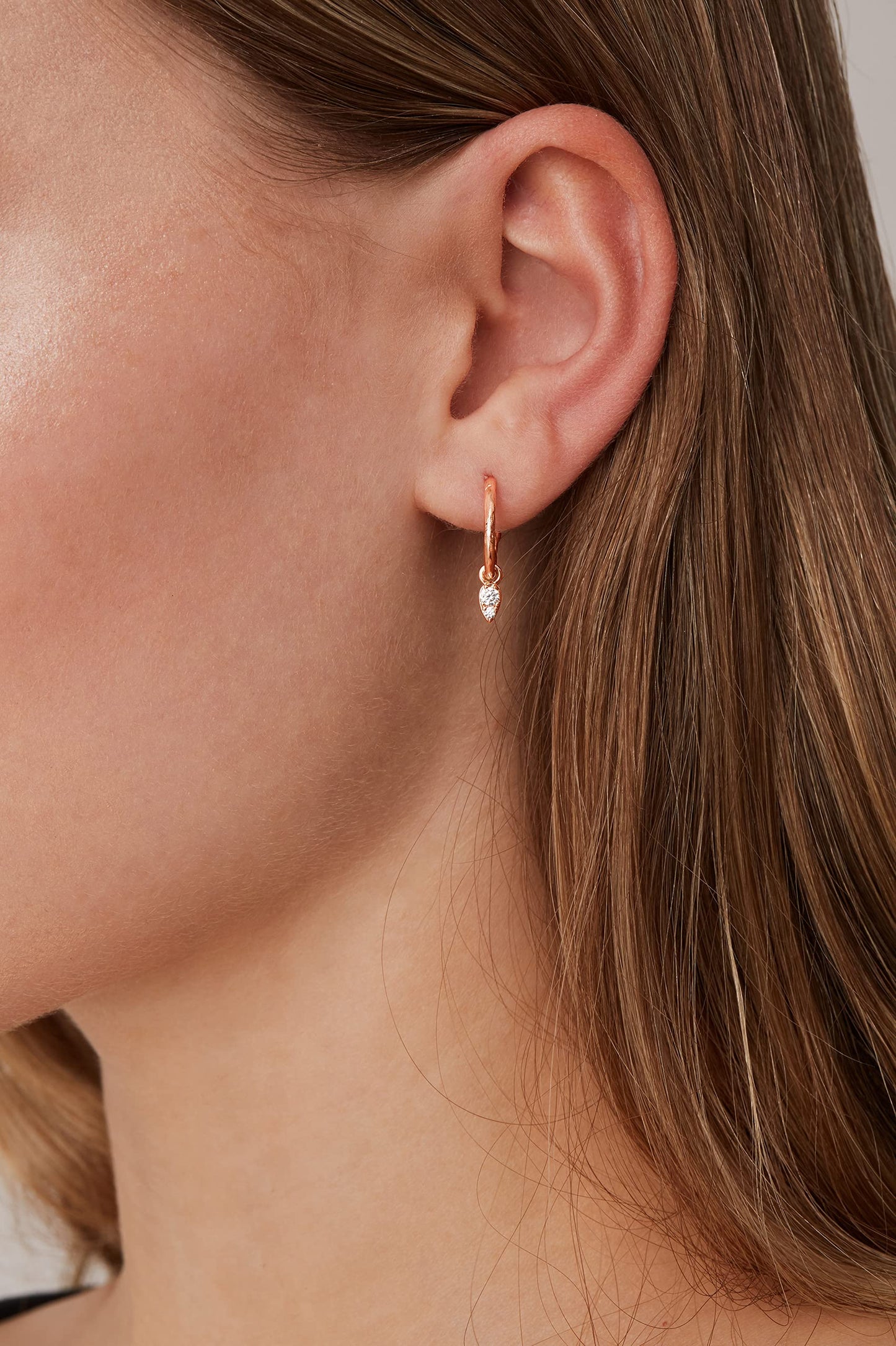 PAVOI 14K Rose Gold Plated 925 Sterling Silver Post Dangle Huggie Hoop Earrings For Women - Trendy Tear Drop Shaped Cubic Zirconia Hoop Earrings - Small Hinged Huggies