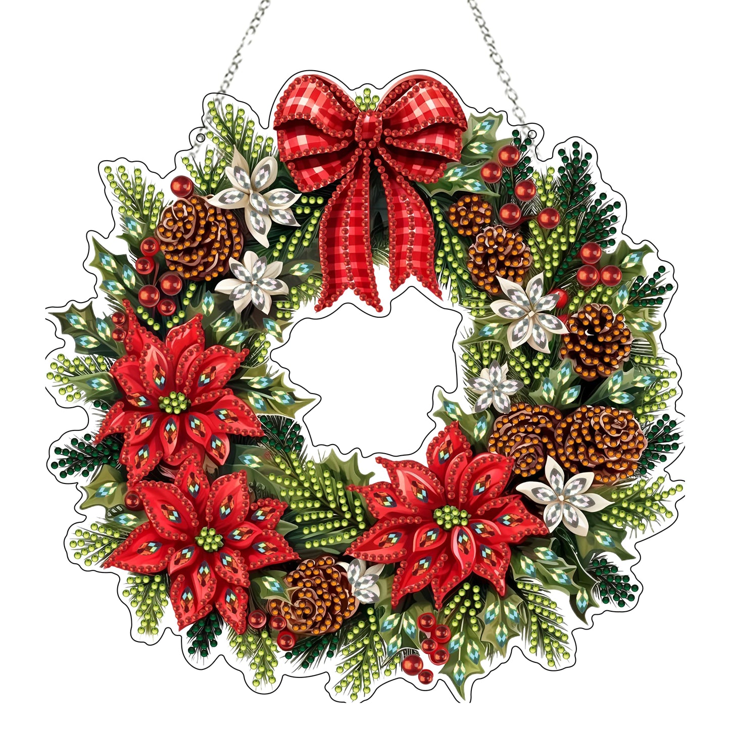 Diamond Art Hanging Kit for Adult,Special Shaped Rhinestone,DIY Acrylic Diamond Art Painting Window Pendants Home Garden Wall Hanging Kits Hanging Ornament,Double Sided. (Christmas Wreath)