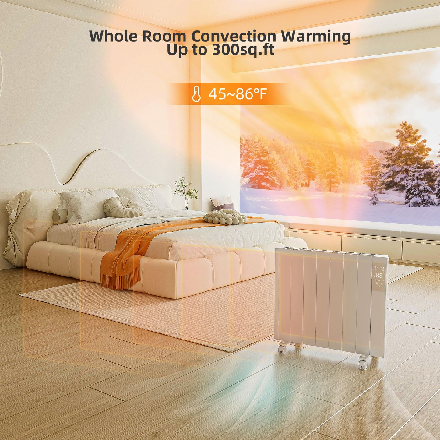 1500W Electric Heater Wall Mounted & Freestanding, White Aluminum Convection Panel Heater for Indoor Use w/Remote Control, 24H Timer, Touch Screen, Quiet Heating & Overheat Protection for Bedroom