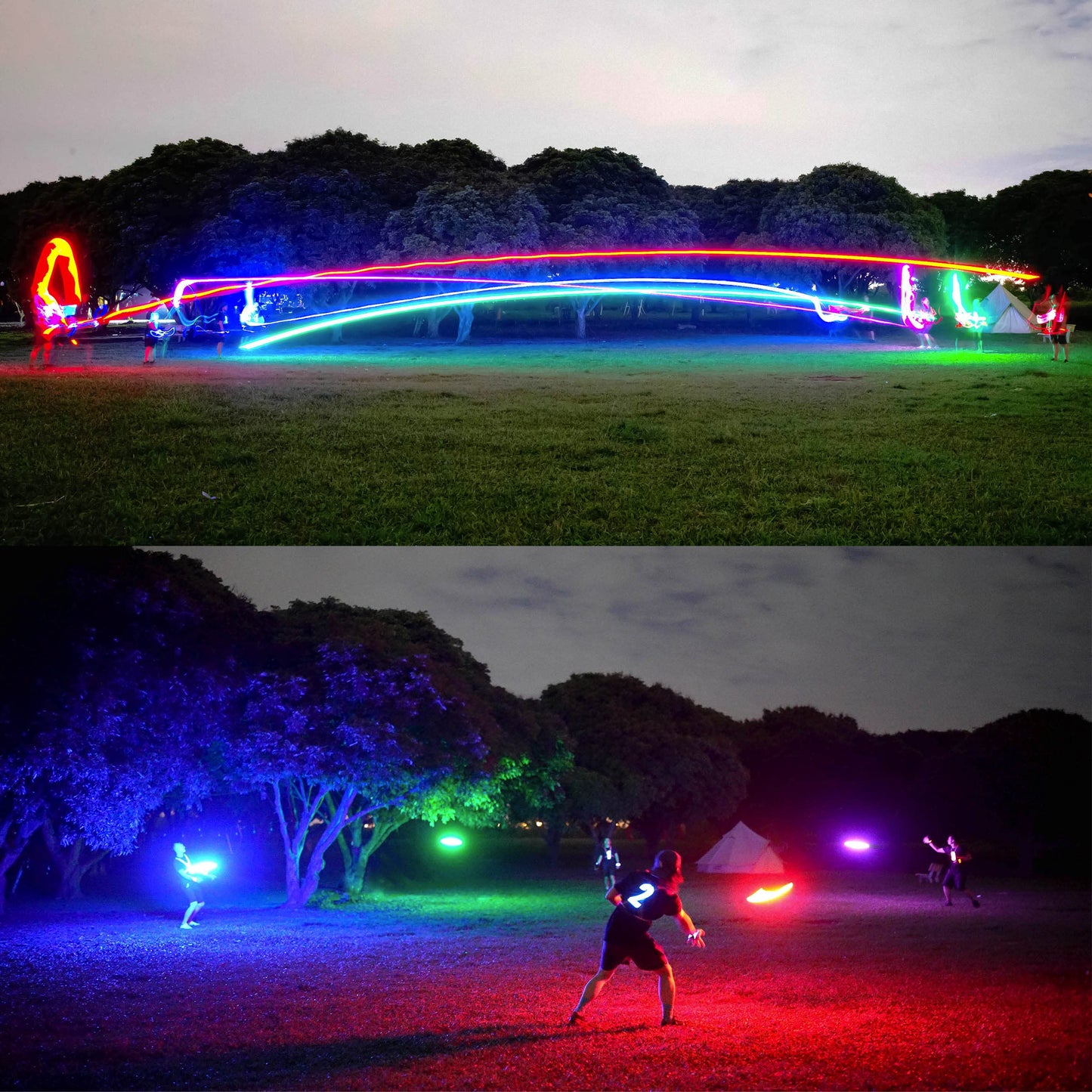 TOSY Bundle of 2 - Flying Disc 108 LEDs - RGB Black + RGB White