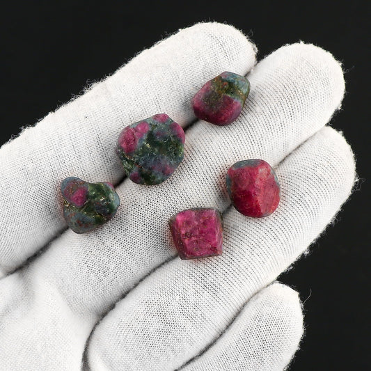 CRYSTALIS 5pcs, 8-10mm Natural Ruby-Kyanite Small Raw Crystals, Loose Gemstone Wholesale Bulk Rough Jewelry Making Supply, Chakra And Healing Stones, Wire Wrapping, DIY, Tumbling, Gem Collection