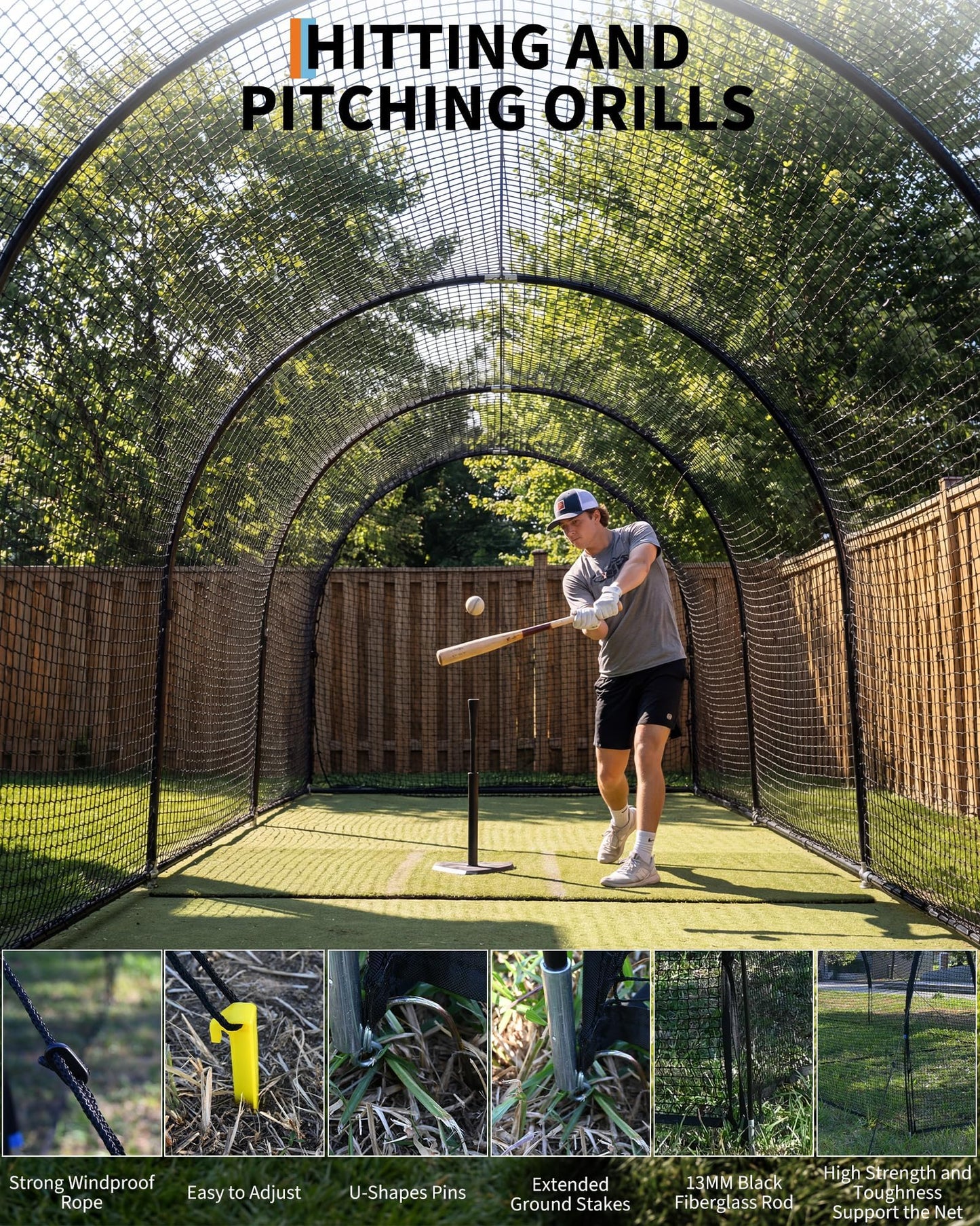 Garvee 33Ft Baseball Batting Cage, Baseball Training Equipment Netting Cages, with Frame & Net – Practice Hitting, Pitching & Golf in Backyard or Field