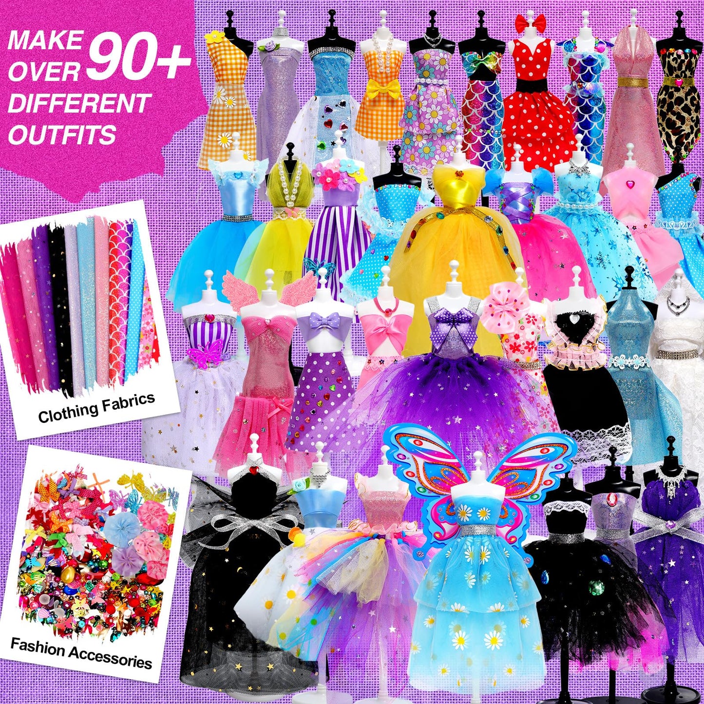 Sunrad 1500+ PCS Fashion Designer Kits for Girls with 6 Mannequins, DIY Arts & Crafts Sewing Kit for Kids Doll Clothes Making Toys, Birthday Gifts for Girls Age 6 7 8 9 10 11 12+