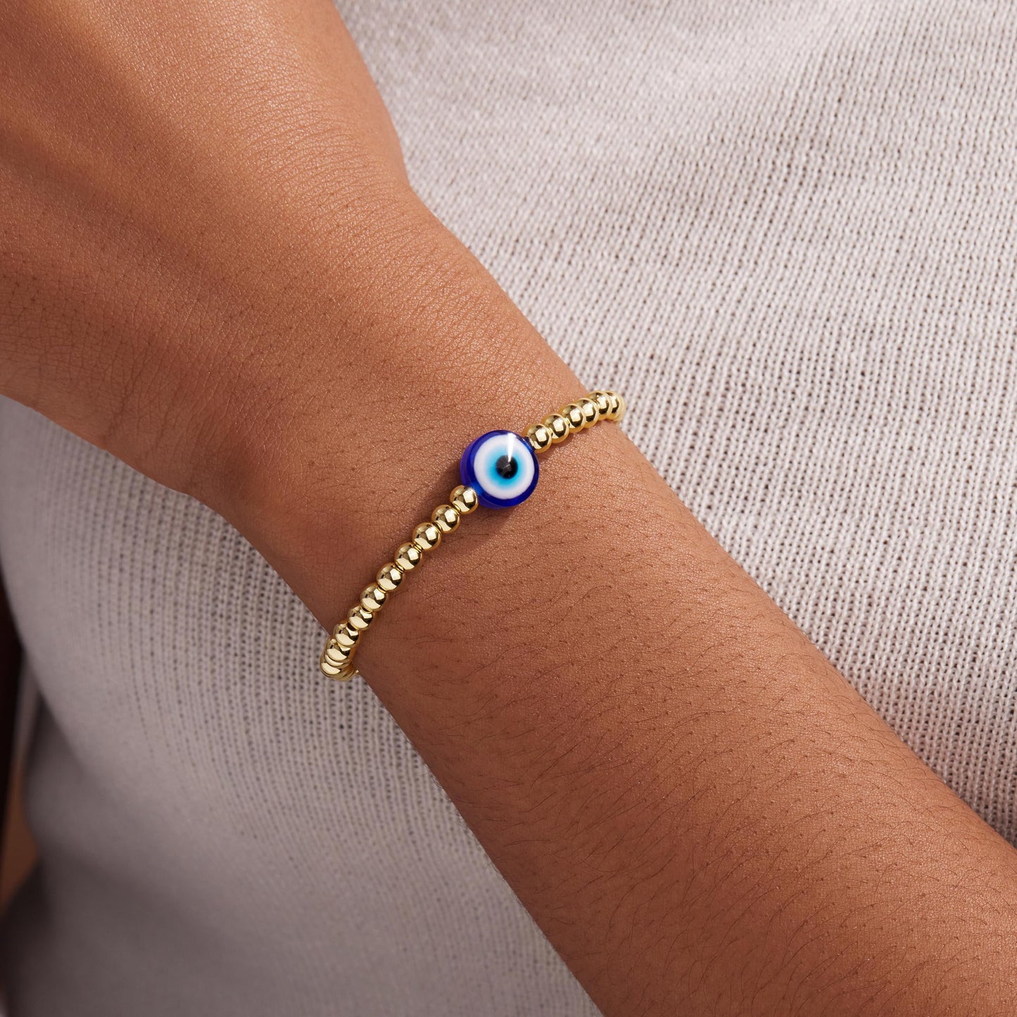 Gold Bracelet for Women, Dainty 14k Gold Filled Bracelets Set Adjustable Stretch Beaded Cuban Cross Bracelet Stack WaterProof Jewelry Gifts for Women