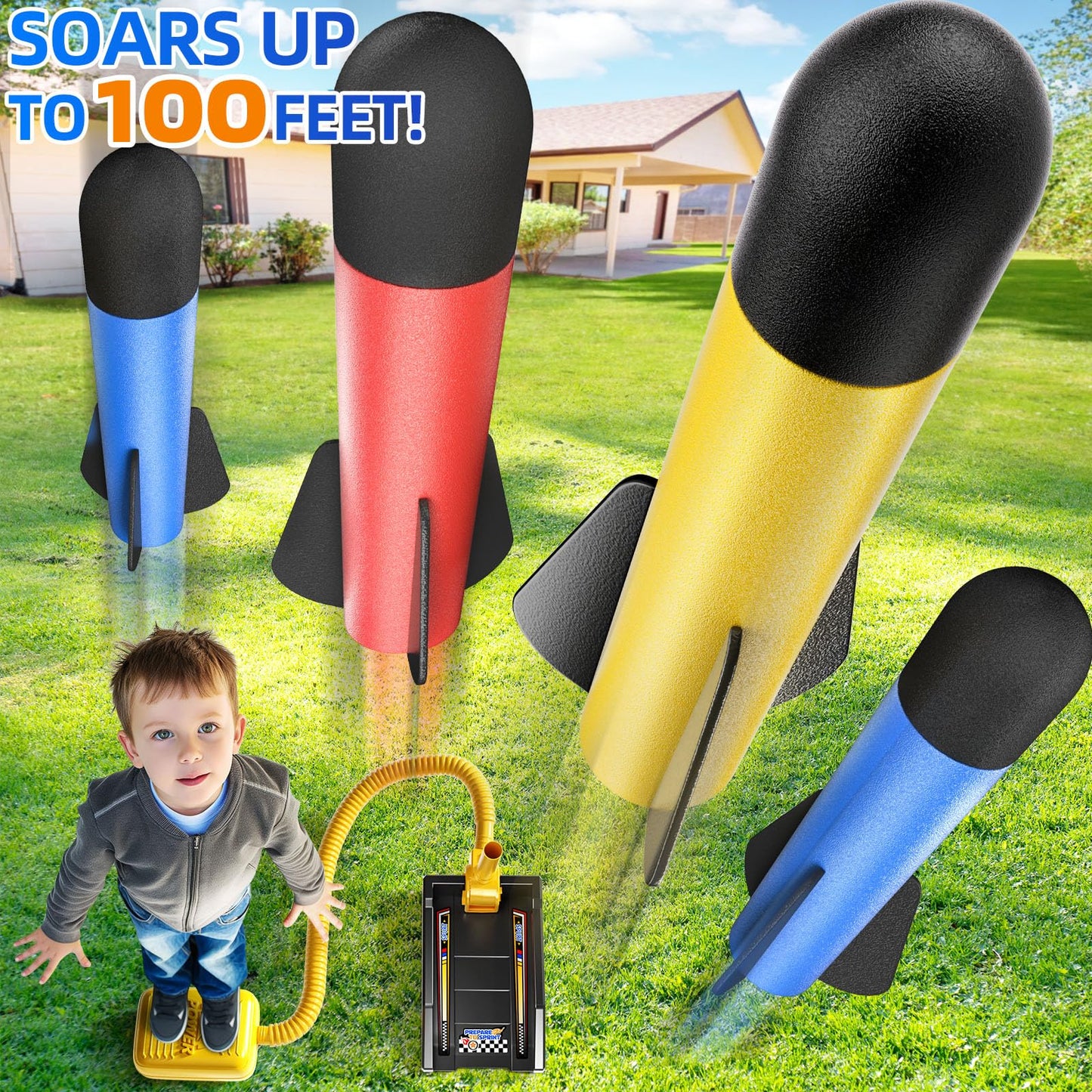 NIPLOOOW Rocket Toy Car Launcher, 2 Race Car and 6 Foam Rockets, Outdoor Outside Backyard Toys for Boys & Girls, Birthday Gift Toys for Kids Boys Girls Age 3 4 5 6 7 8 Years Old