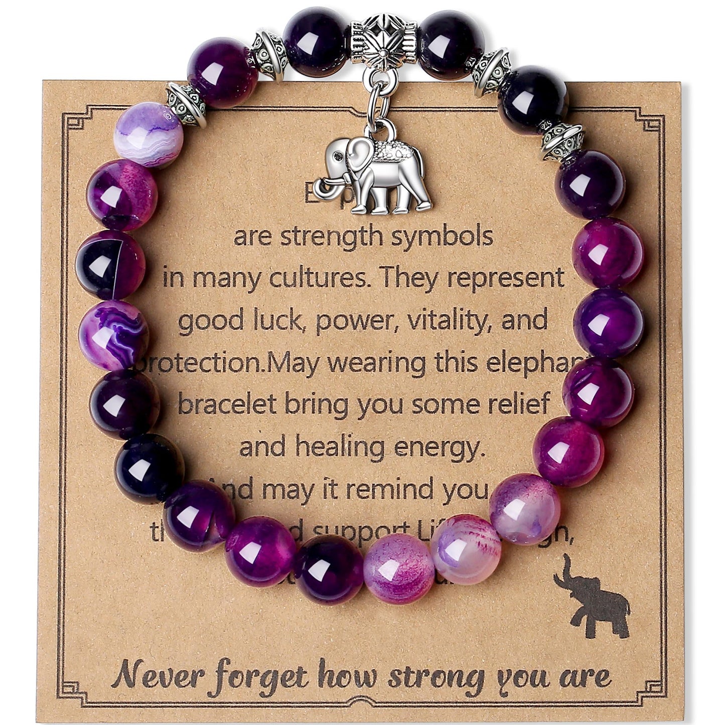 MAIBAOTA Elephant Bracelet for Women Beaded Bracelets for Women Stretch Bracelets Strength Bracelet Strength Gifts for Women Elephant Jewelry for Women 8 mm Natural Purple Beaded Bracelets
