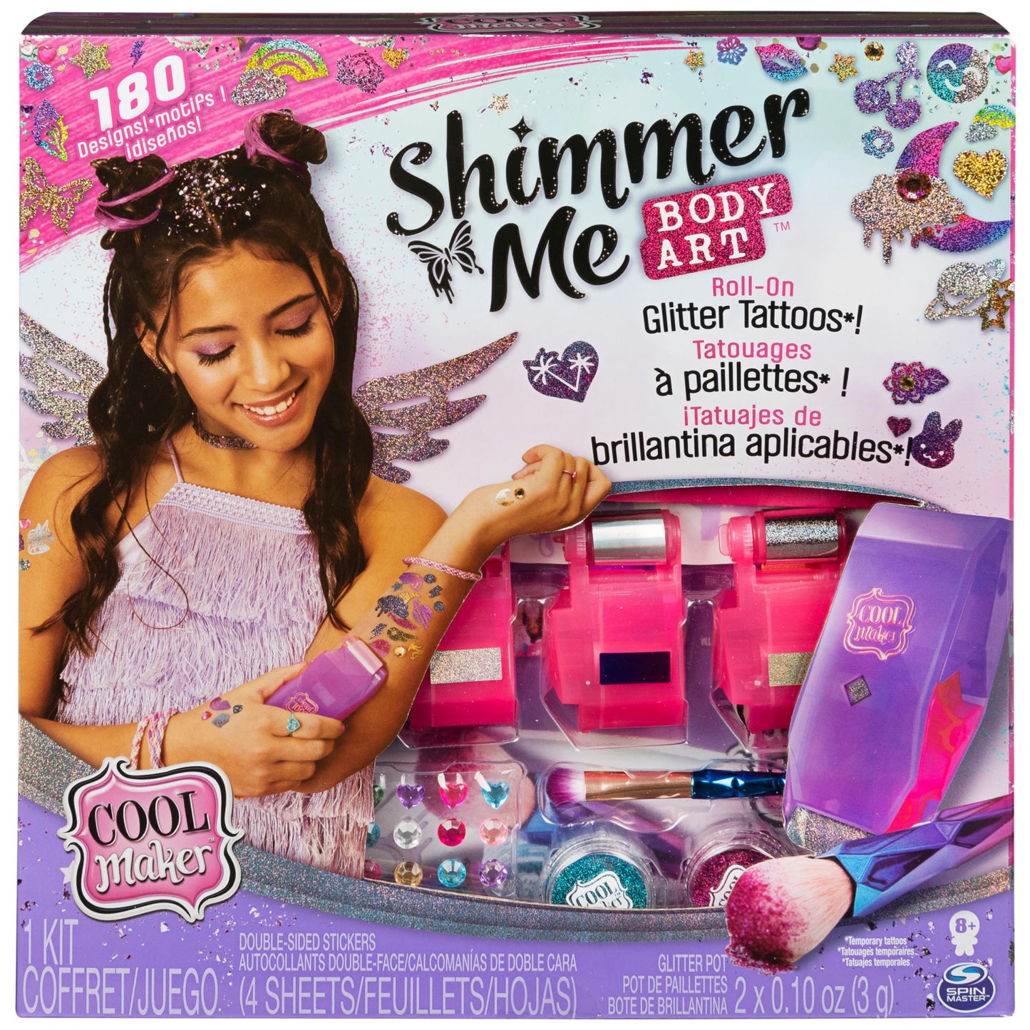 Cool Maker, Shimmer Me Body Art with Roller, 4 Metallic Foils and 180 Designs, Temporary Tattoo Kids Toys for Ages 8 and up