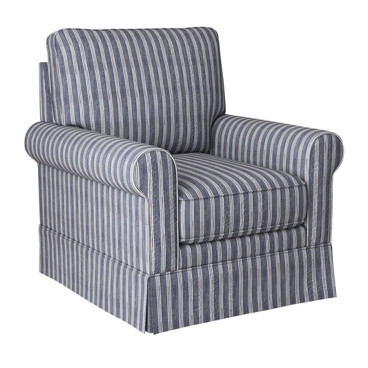 INZOY Swivel Accent Chair Linen Mid Century Modern Chair, Comfy Swivel Barrel Reading Chair, Upholstered Square Chair for Living Room Bedroom Small Spaces, Fully Assembled, Blue Stripe