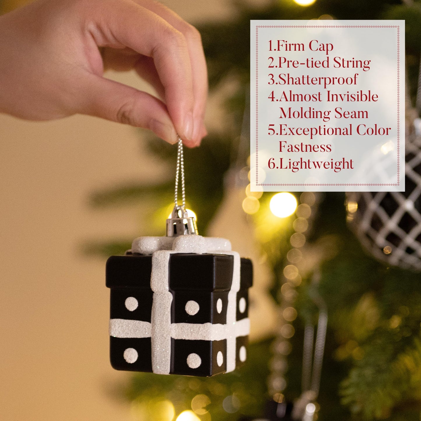 Valery Madelyn Christmas Tree Ornaments Set, 70ct Black and White Shatterproof Christmas Tree Decorations Bulk, Variety Modern Decorative Hanging Ball Ornaments for Xmas Trees Holiday Decor