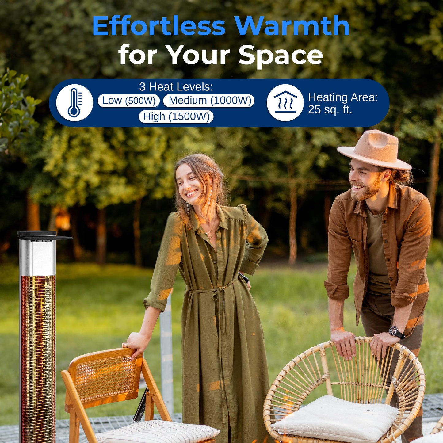 SereneLife Outdoor Electric Patio Heater - 1500W High-Efficiency Infrared Heating, Remote Control Standing Heater with Aluminum Reflector, Waterproof Design, IP65 Approved, Quiet Operation