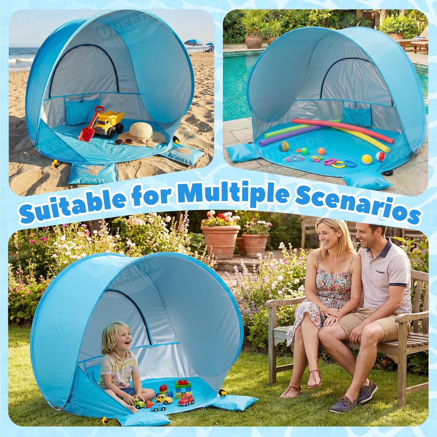 Baby Beach Tent Pop Up Baby Tent with UV Protection - Portable Infant Shade Canopy, Must-Have Beach Baby Essentials (Blue, 32.7" x 28.5" x 30.7")