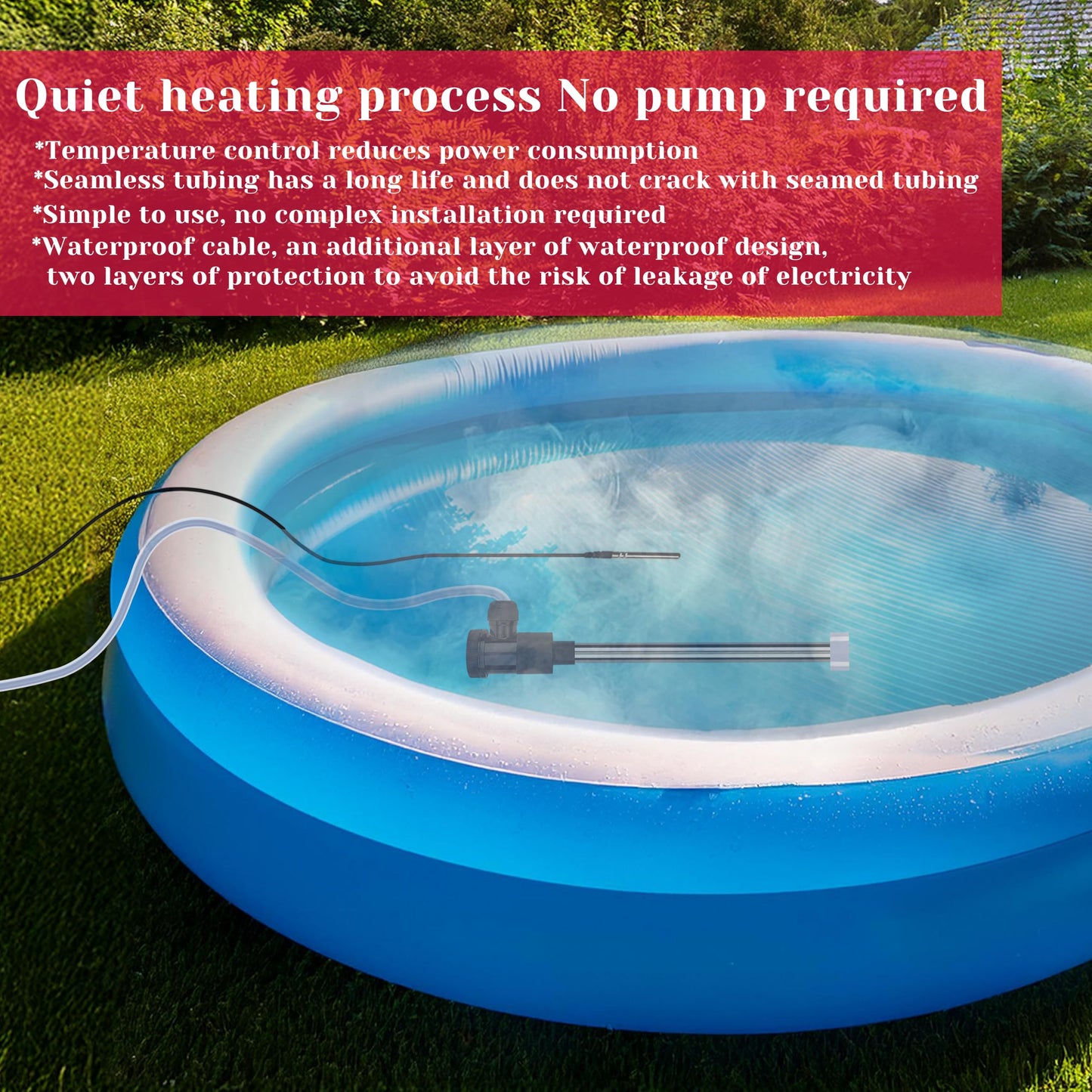 YLboyLIAN 1500W Immersion Electric Submersible Water Heater with Temp Control & GFCI – Portable Heater for Inflatable Pool, Swimming Pool, Above-Ground Pool, spa, Hot Tub Baptistry & baptismal Pool